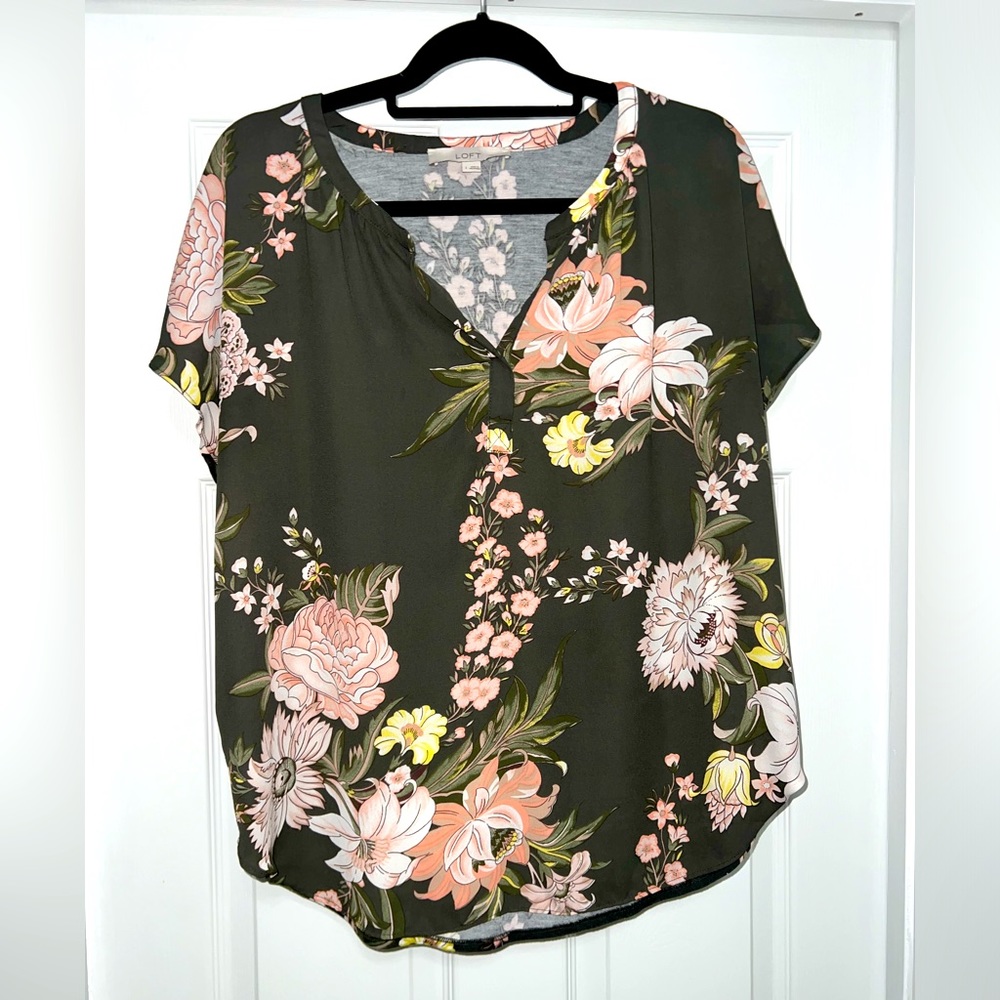 Olive green, mixed media shirt from the loft